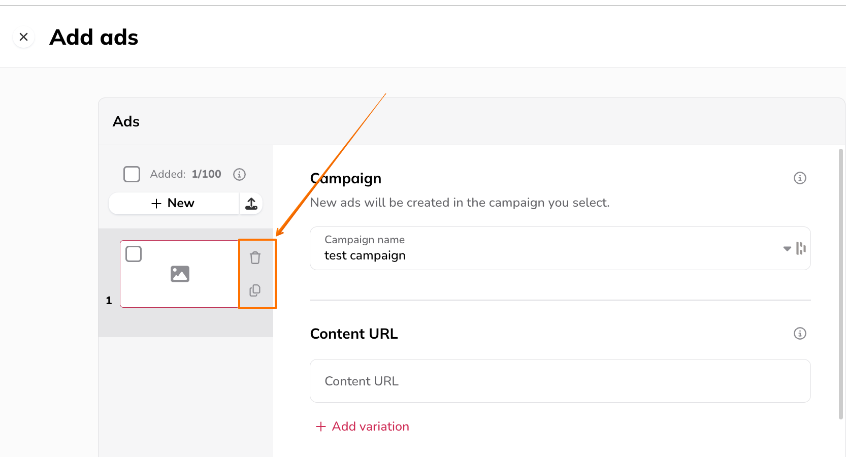 Ads (Creatives) Interface in AdSpace Adskeeper